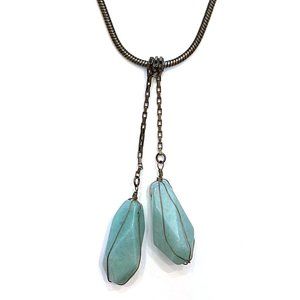 Lucky Brand long necklace with green stone pendants